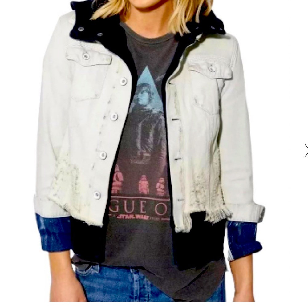 Free People Distressed Hooded Denim Jacket